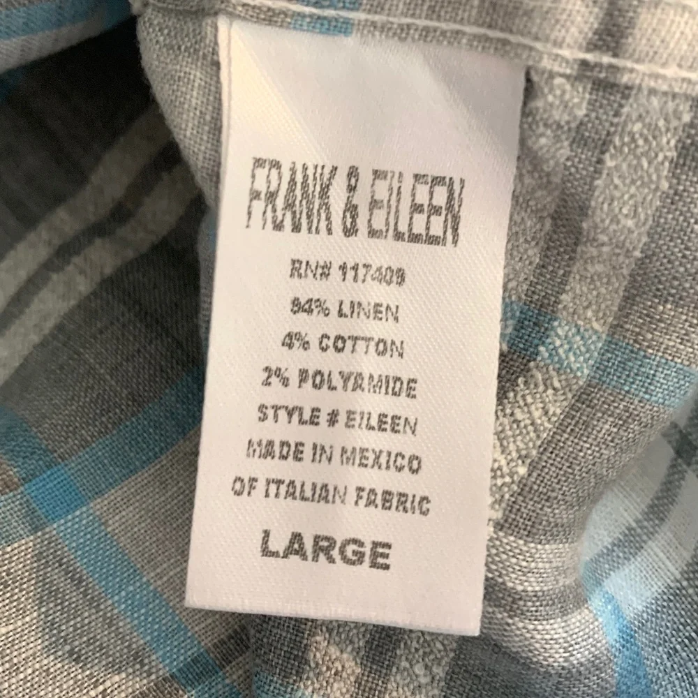 Frank & Eileen Relaxed Fit Eileen Button-Up Shirt Blue White Linen Top Large L - Picture 6 of 7